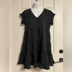 T31a- STYLE HOUSE Black SWISS DOT A-Line Tiered T-Shirt BABY DOLL Dress